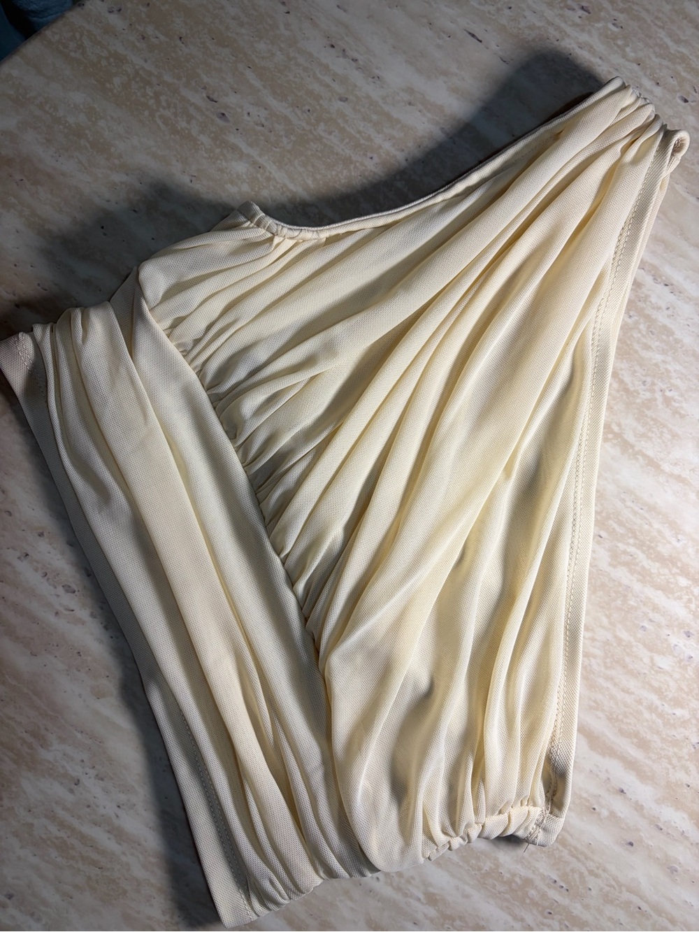 SHEIN One-Shoulder Pleated Cream Dress